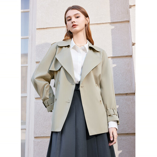 Betu women's spring new style windbreaker British style mid-length windbreaker that covers the flesh and looks slimming for women 2401T48 light khaki green M