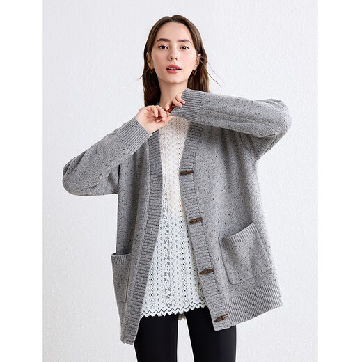 Baitu betu women's autumn new wool sweater wilderness marrard V-neck loose cardigan women 2409T40 gray M
