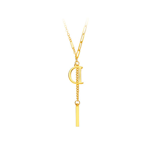 Fat Donglai quality 18K gold letter pendant gold 3D hard gold English D necklace 999 color fade connected D D word clavicle chain