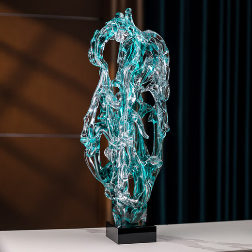 Luxurious art, light luxury, new Chinese style glazed crafts, Taihu stone sculptures, living room entrance TV cabinet, home decorations, lake green glazed Taihu stone, about 55cm high