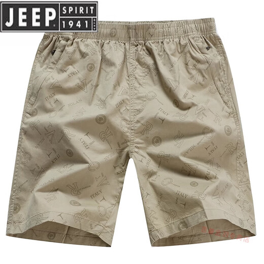 JEEP SPIRIT Personalized Floral Beach Pants Men's Casual Five-Cut Shorts Loose Cotton Summer Thin Pants Large Shorts Outdoor 9277 Dark Blue [Upgrade Pocket Zipper] L -130