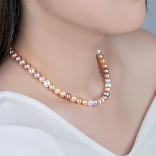 Tahitian freshwater pearl necklace 925 silver buckle head 8-9mm candy color near round bright pearl bead chain for my wife