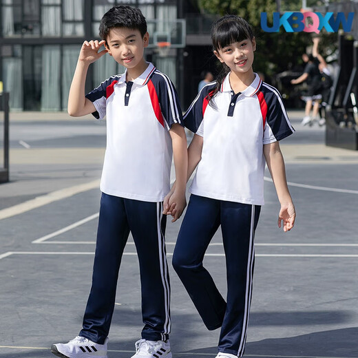 XQBKUW夏季初中小学生校服男女高中班服幼儿园园服短袖运动套装logo定制 红色长裤两件套5155 155