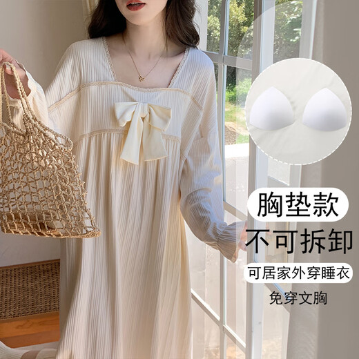Qin Nuan 2024 Nuevo pijamas de camisón de arco de la manga larga primavera y otoño para mujeres con almohadillas de seno Integró a gran tamaño Ropa para el hogar 82512 Mujeres con almohadillas de seno M (peso recomendado 80-100 Jin [Jin equivale a 0,5 kg])