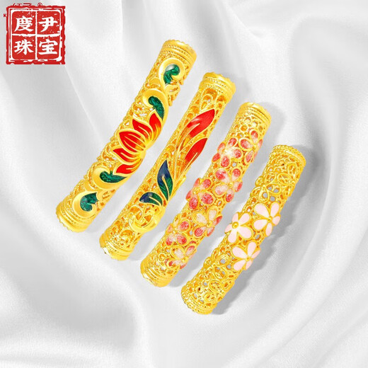 Duyin 18K gold filigree bent tube Lotus Peach Blossom Three Flowers Youfeng Laiyi bent tube Mother's Day gift for girlfriend Lotus style