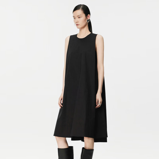 
JNBY/Jiangnan Bubble Spring and Summer Dress Cotton Poplin Romantic Temperament Wrinkled A-Sleeveless Black Dress 5O6G13240 001/Ben Black S