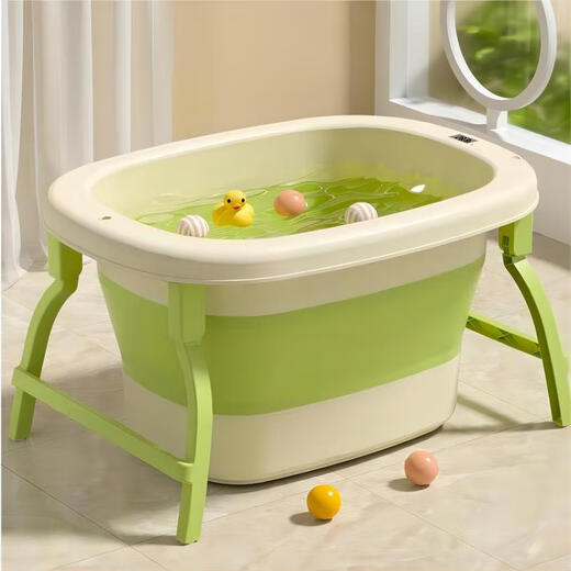 Jebe Children's Bath Bucket Foldable Children's Household Bath Bucket Thickened Bath Bucket Bath Bucket Large Bath Bucket Mint Green [0-15 Years Independent Bath Stool] No Sensitive Temperature [High Sit Stool] Intelligent Temperature