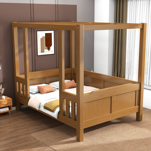 Vipero Stiefbettbettbett chinesische anpassbare Vollholz-Doppelbett moderne einfache B & B-Vierjägerbett 1,8 Meter Main-3-Seiten-Leitplanke Rotbraun verbessertes Modell 1350*1900