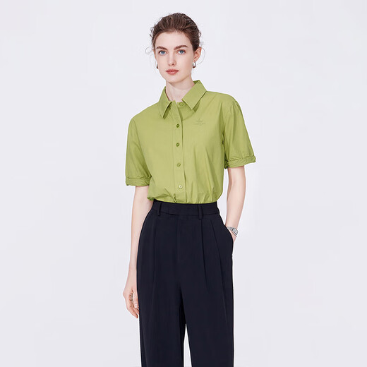 Navikel Italian dinghy women's short-sleeved curled shirt cotton casual shirt 2323503501 Bean green M