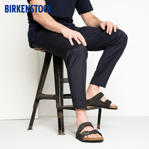 BIRKENSTOCK Birkenstein imported men and women's cowhide suede soft sole Arizona double button sandals grey narrow version 552323 37