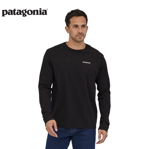 Patagonia Men's Cotton Blend Fly Fishing Logo Round Neck Long Sleeve T-Shirt HomeWater Trout 37574 BLK L