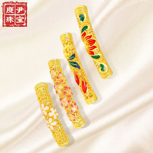 Duyin 18K gold filigree bent tube Lotus Peach Blossom Three Flowers Youfeng Laiyi bent tube Mother's Day gift for girlfriend Lotus style