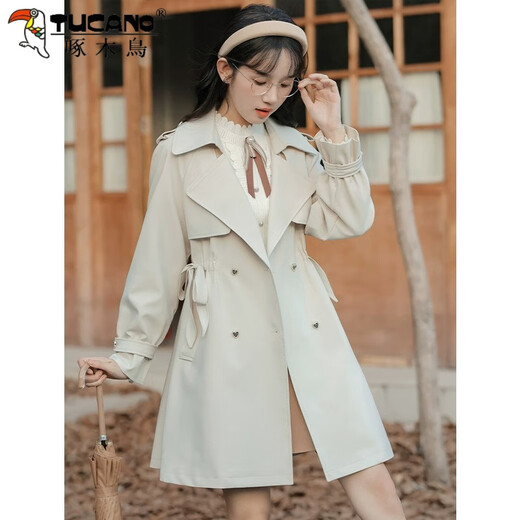 Woodpecker Small French Style Commuting Windbreaker Jacket Women's 2025 New Autumn British Style Korean Style Loose Coat Pearl Rice M Recommendation (101-115Jin Jin equals 0.5kg)