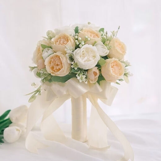 致仕手捧花新娘韩式婚礼结婚领证仿真花束森系婚纱摄影拍照道具手捧花 相守一生加大款