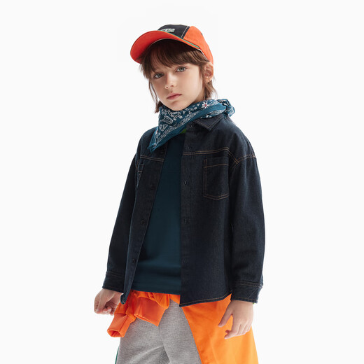 MQD Children's Clothing Boys Denim Thin Jacket 24 Autumn New Children's Contrast Color College Lapel Shirt