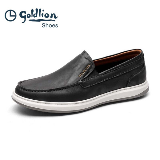 Goldlion Men's Shoes Autumn and Winter Business Casual Leather Shoes Sheep Leather Slip-On Leather Shoes Men's Loafers Slip-On Shoes Black 40