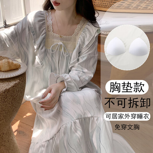 Qin Nuanchun Autumn Day Princess Style Long Sleeve Night Dress for Women 2024 New Style Large Size Pajamas Home Clothes 16857 No Chest Pajamas M (Suggested weight 80-100 Jin [Jin equals 0.5 kg])