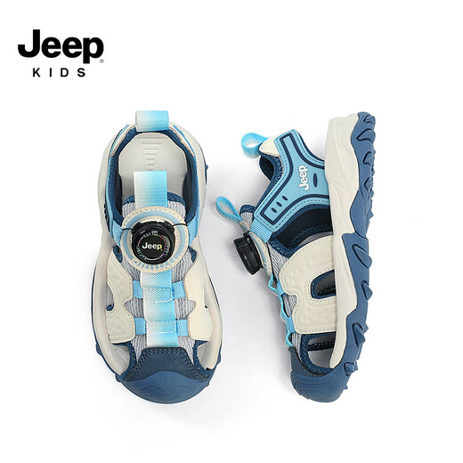 Jeep children's toe-toe sandals boys lightweight breathable casual shoes 2025 girls summer hollow anti-slip beach shoes white/blue 29 shoe inner length approximately 18.4cm