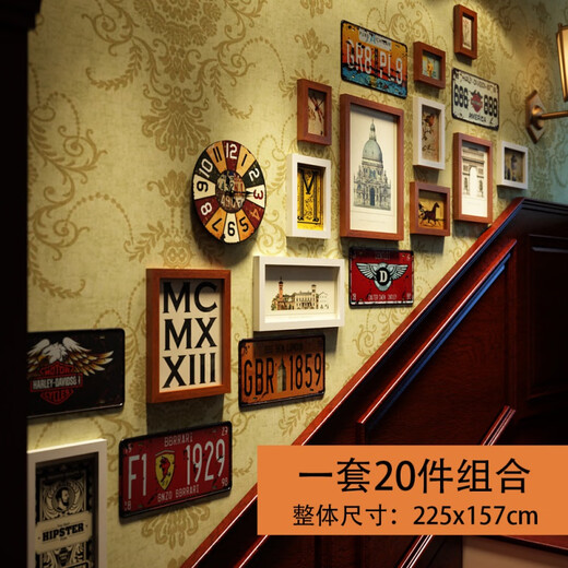 Vinoya Foto Wand kreative personalisierte Wanddekoration Retro Industrial Style Bar Wanddekoration Milk Tea Shop Barbecue Hotel Hanging Accessoires 19 Stück Kombination 2694 Modelle