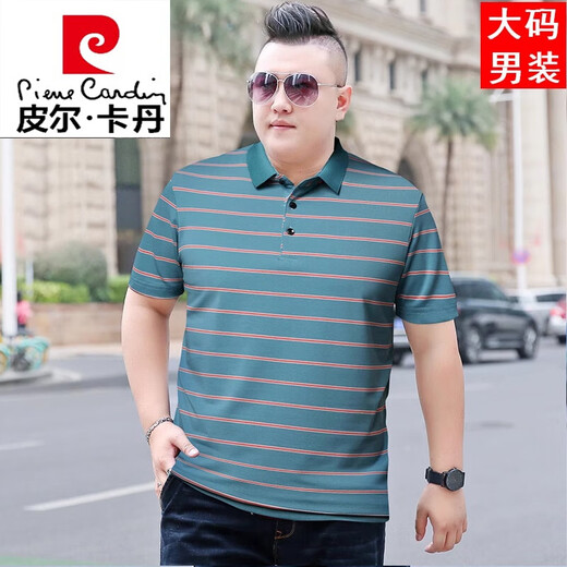 Pierre cardin short-sleeved T-shirt men's pure cotton summer collared pol.o shirt loose striped large size cotton plus fat plus size fat men's clothing FXL1695 blue 7XL recommended 250-280Jin [Jin equals 0.5 kg]