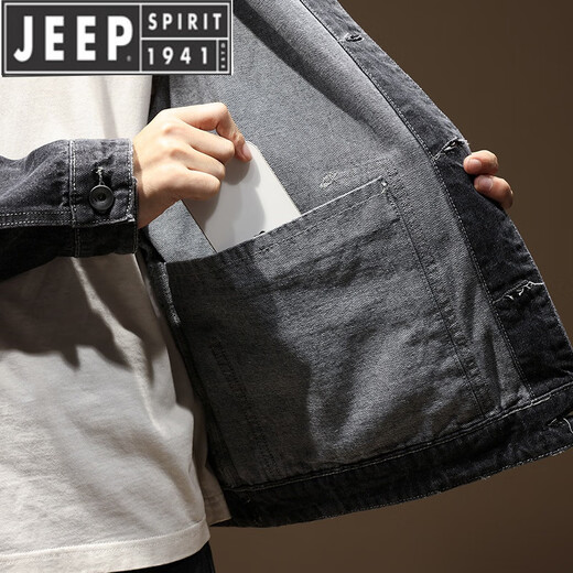Jeep (Jeep) Veste de travail de grande taille pour hommes Loose American Retro Fat Man Denim Jacket Plus Fat plus Tendance de vêtements de graisse d'âge moyen GSX683 Bleu foncé 5xl 220-240Jin [Jin est égal à 0,5 kg]
