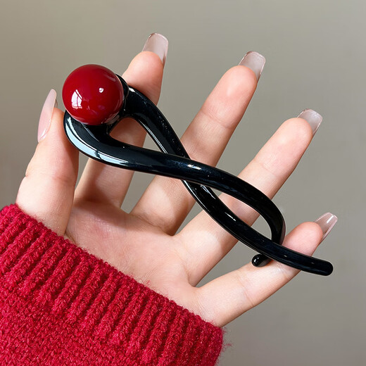 Zuoou Perlen-Haarnadel, Ein-Wort-Clip für Damen, Hinterkopf-Haar-Twist-Clip, 2025, neuer High-End-Haifisch-Clip, Haarspange, Haar-Accessoire, Schwarz + rote Perle