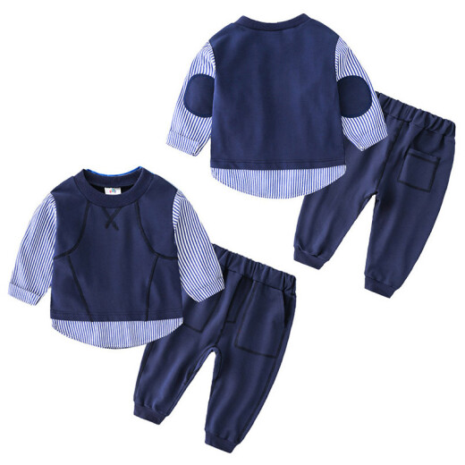Shell element baby round neck suit spring new style boys and children's clothing children's long-sleeved T-shirt sweatpants tz4221 navy blue 100cm