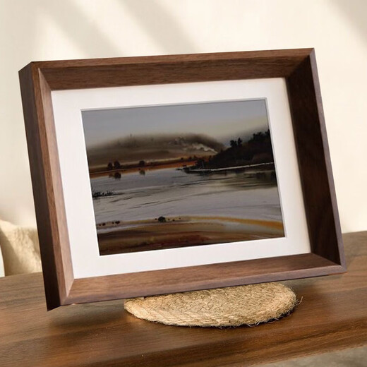 Wooden photo frame for table setting, photo mounting, 6-inch, 7-inch, and 8-inch high-end calligraphy picture frame, wall-mounted birthday gift frame, walnut color, beveled edge, 6 inches (10.2*15.3cm), can be placed horizontally or vertically