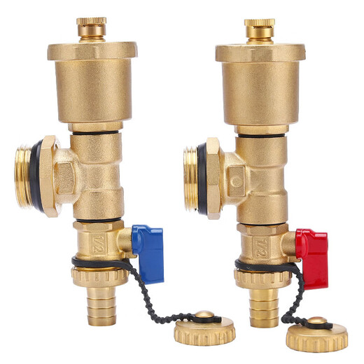 Zhuqin floor heating water distributor automatic exhaust valve, floor heating drain valve, small basket radiator drain valve, one price, 1-inch automatic exhaust valve for water discharge - red handle