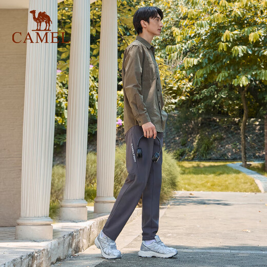 
Camel sports trousers men's woven plus velvet trousers water-repellent anti-static casual trousers C14CAY6623, Phantom black, men M