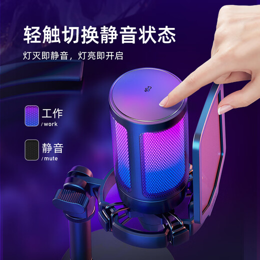 FIFINE computer desktop USB microphone wired e-sports RGB lighting effect condenser microphone live broadcast full set of professional equipment game live recording karaoke conference noise reduction radio microphone A6 A6 pink + 35 cantilever bracket (with round base)