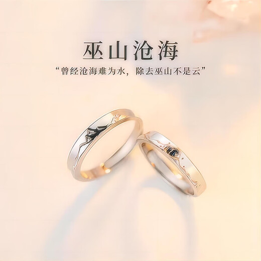 I Do Platinum Ring Couple PT950 Platinum Request for Marriage, Love Ring, Birthday and Valentine's Day Gift for Girlfriend, Local Warehouse for Next Day Delivery - Light Luxury Mountain and Sea