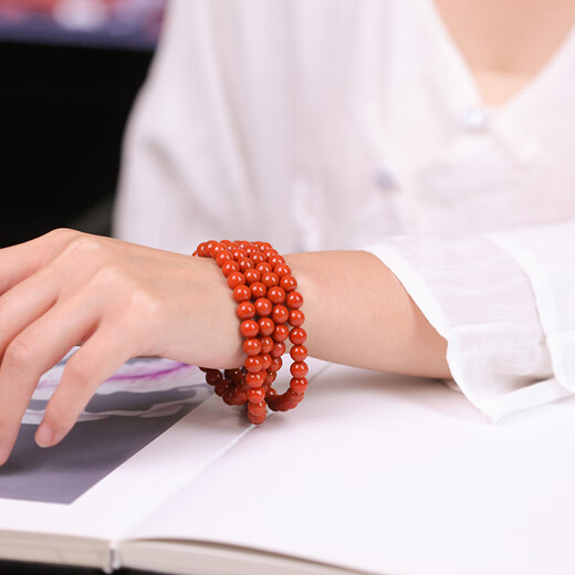 Dingfeng Natural Nanhong Bracelet Sichuan Material Baoshan Persimmon Red 108 Agate Bracelet Full Color Full Flesh Less Cracked Multi-circle Buddha Beads Natural Full Flesh 8mm 108 Pieces (One item, one certificate)