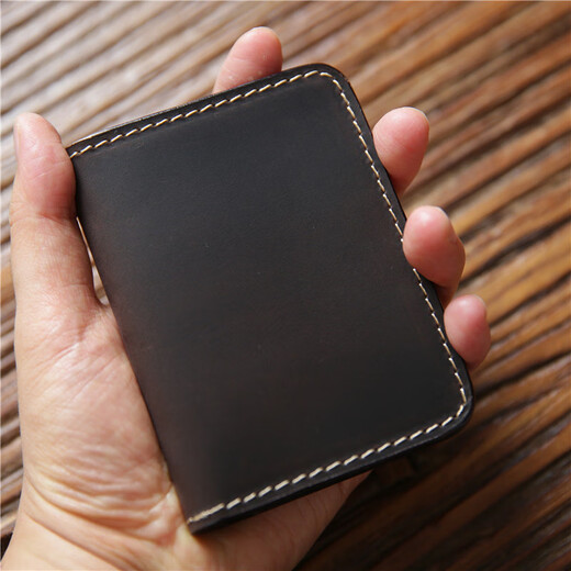 Cattle breeder men's retro Crazy Horse Pickup Box Cowhide Card Pack with Head Layer Cowhide Card Pack with Multifunctional Genuine Leather Clip Short Ultra-Thin Driver's License Dark Brown [Crazy Horse Pickup Box Cowhide]