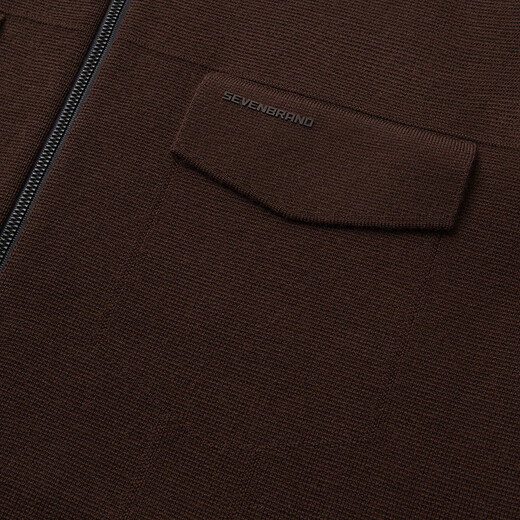 Qipai high-end series men's lapel sweater spring and summer fashion casual chest patch pocket wool cardigan Coffee L (175)