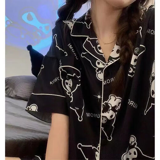 She mengduo pyjamas pour les femmes d'été en soie de glace à manches courtes dortoir des étudiants peut porter des vêtements de maison d'été costume en deux pièces 9905t chat 23 avec poitrine m 70-90jin [Jin est égal à 0,5 kg]