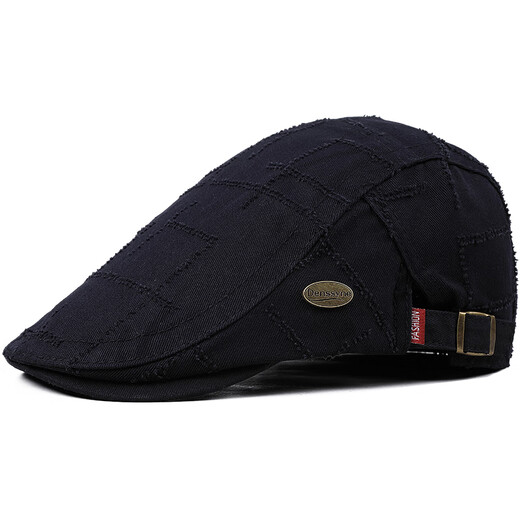 Desina Beret Men's Retro Old-Time Forward Hat All-match Outdoor Travel Fashion Holed Hat Peaked Cap Black One Size Adjustable (55-60cm)
