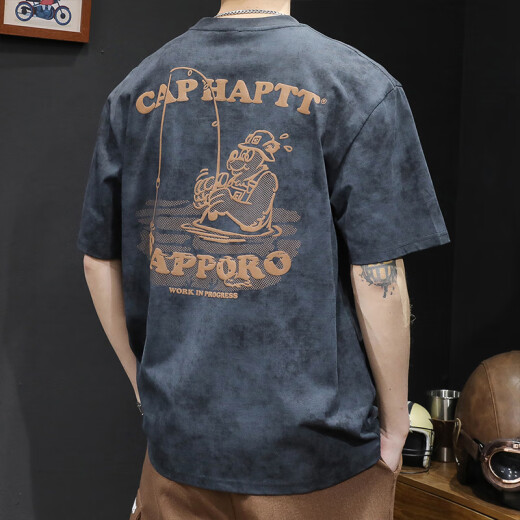 Romon Heavy Hole Sorted Men's Loose Lave Laving Brand Summer 2025 Camiseta de algodón puro de ropa para hombres Camiseta para hombres Dark Grey XL [Adecuado para 145-160Jin [Jin iguala 0.5 kg]]]