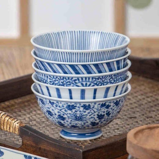 Mino Yaki Japan imported old original tableware ceramic bowl Japanese rice bowl household bowl set 4.5 inches 5-piece gift box