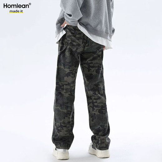 Homlean amouflage jeans jeans jeans Men's Awumn Loose American Mardy Brand Прямые повседневные длинные брюки HS42 Camouflage Black XL