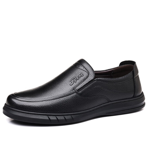Dragonfly Brand Herrenschuhe Lederschuhe Herrenstil neu atmungsaktiven Männergeschäft Casual Toe-Layer Cowhide Ein Fuß faule Schuhe Daddy Schuhe Männer 6628 Schwarzer Fuß Cover 40