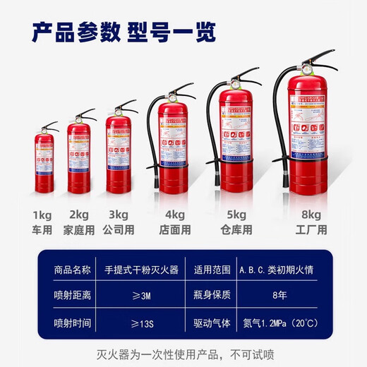 Portable dry powder fire extinguisher 4kg shop for 12358 Jin [Jin equals 0.5 kg] Factory store car national standard fire box set 8KG set (two fire extinguishers + 1 box)