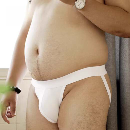 Men's low-waist double thong sexy briefs gay free fat bear plus size thong briefs white M recommended 50-60 kg