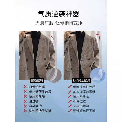 男士垫肩神器直角肩贴男硅胶加大加厚肩垫直角肩贴假肩膀隐形 【120克超级加厚】硅胶透明1对