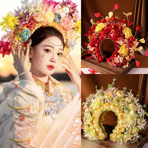 原创森系公主风簪花赵丽颖同款福建写真发箍旅拍古风旗袍花环 DY761