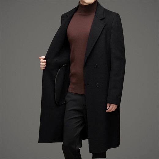DK HEUND MERS HEM'S Double-Basted Chester Coat Men's Winter épaissis 100% Pure Pure Trench Coat Long Laine Coat Black M 170