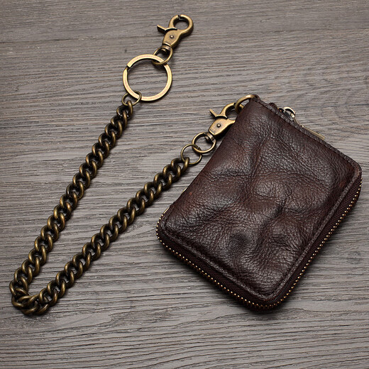 Mu Xiaobai, Herren echte Leder -Brieftasche Reißverschluss, kurze vertikale Brieftasche, kompaktes handgefertigtes pflanzliches, reine obere Schicht Cowhide und Retro, dunkelbraun