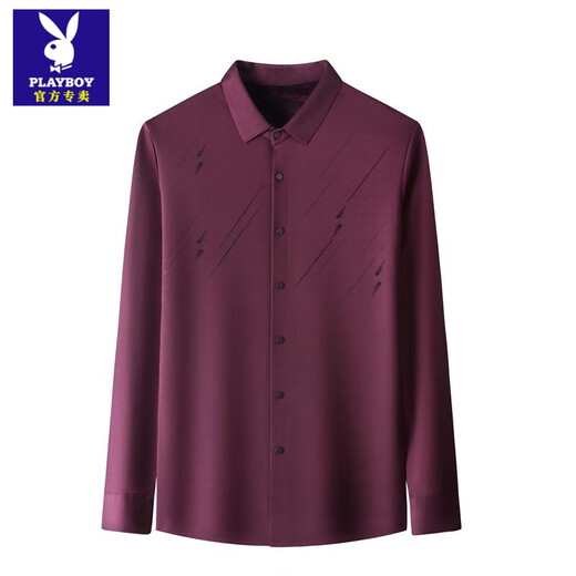 Playboy (PLAYBOY) mulberry silk long-sleeved shirt men's autumn and winter new velvet thickened seamless anti-wrinkle fashion printed shirt Navy A26 velvet style 105/M 100/115Jin Jin equals 0.5 kg