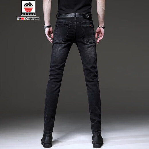 AEMAPE/American Apple Spring and Autumn High-end Jeans Men's Middle-aged Korean Style Business Casual Small Feet Pants Men's Elastic 1049 Gray 28 [Suggested 90-100Jin [Jin equals 0.5 kg]]