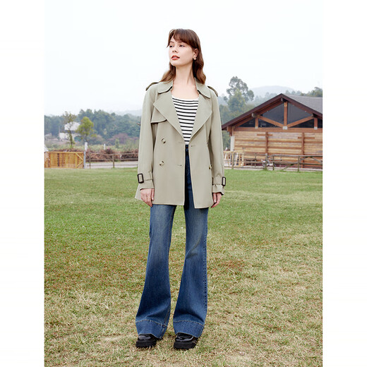 Betu women's spring new style windbreaker British style mid-length windbreaker that covers the flesh and looks slimming for women 2401T48 light khaki green M